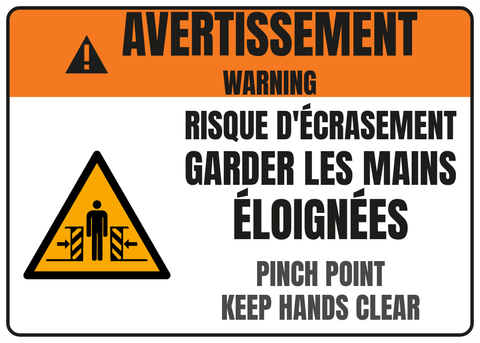 Risque d'écrasement Garder les mains éloignées