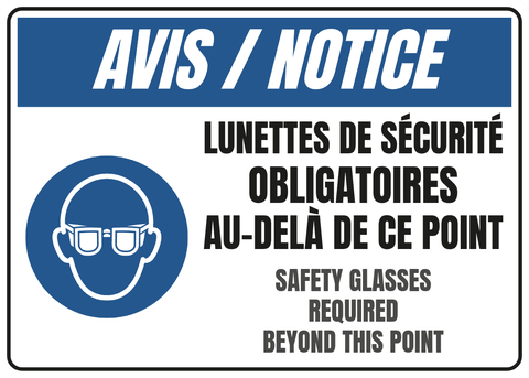 Lunettes de sécurité obligatoires au-delà de ce point