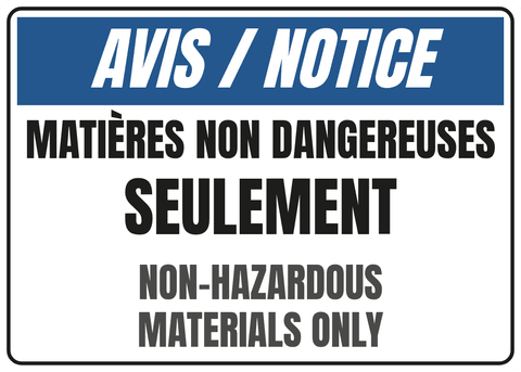 Matières non dangereuses seulement