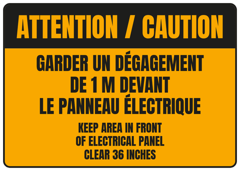 Garder un dégagement de 1 m devant le panneau électrique