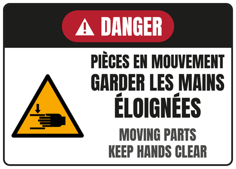 Pièces en mouvement Garder les mains éloignées