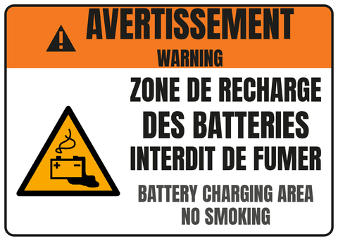 Zone de recharge des batteries Interdit de fumer