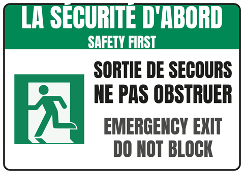 Sortie de secours Ne pas obstruer